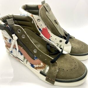 Vans Sk8-Hi Textile Tapestry Sherpa Leather High Top Sneakers Lace Up Zip Up 9